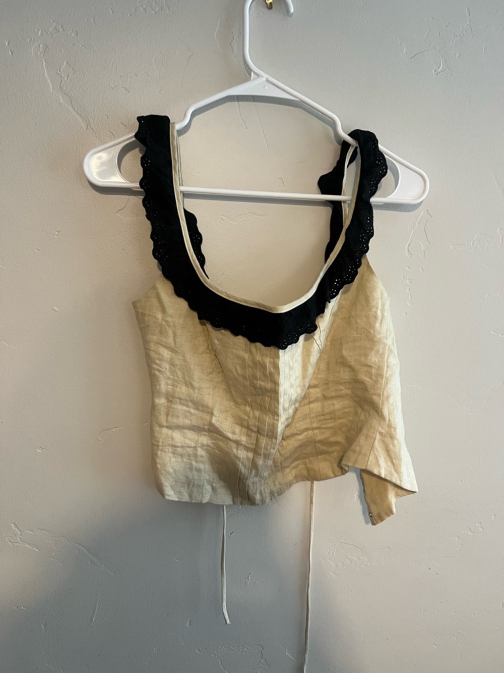 Black-Trim Cream Linen Corset Tank Top - Women